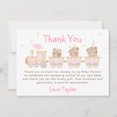 Beer Roze Trein Baby shower Bedankkaart (Voorkant)