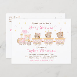 Beer Roze Trein Baby shower Briefkaart
