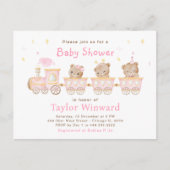 Beer Roze Trein Baby shower Briefkaart (Voorkant)