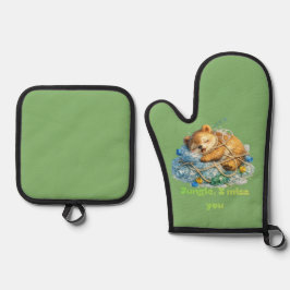 Beer rustend op plastic afval Wilde dieren Ovenwant & Pannenlap Set