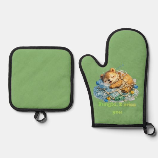 Beer rustend op plastic afval Wilde dieren Ovenwant & Pannenlap Set (Voorkant)