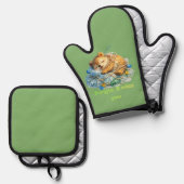Beer rustend op plastic afval Wilde dieren Ovenwant & Pannenlap Set (Voorkant / Achterkant)
