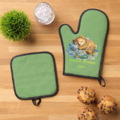 Beer rustend op plastic afval Wilde dieren Ovenwant & Pannenlap Set (Top down)