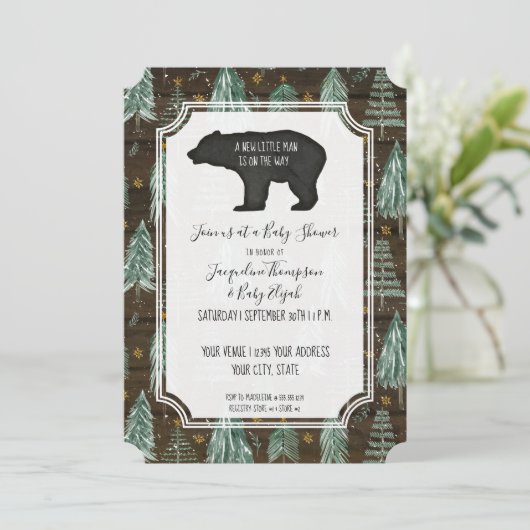 Beer Rustic Wood Woodland Forest Baby Boy Shower Kaart (Staand voorkant)