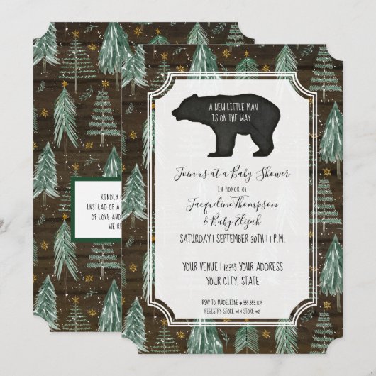 Beer Rustic Wood Woodland Forest Baby Boy Shower Kaart (Voorkant / Achterkant)