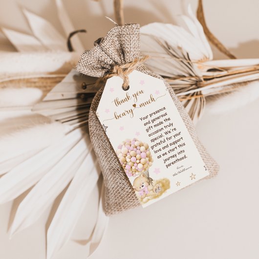 Beer rustiek roze dank u beary veel cadeaulabel