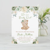 Beer Sage Green en Ivory Flowers Baby shower Kaart (Staand voorkant)