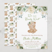 Beer Sage Green en Ivory Flowers Baby shower Kaart (Voorkant / Achterkant)