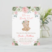 Beer Sage Groene en Roze Bloemen Baby shower Kaart (Staand voorkant)