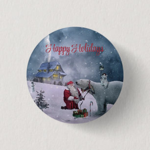 Beer, Santa Claus en Little House Ronde Button 3,2 Cm