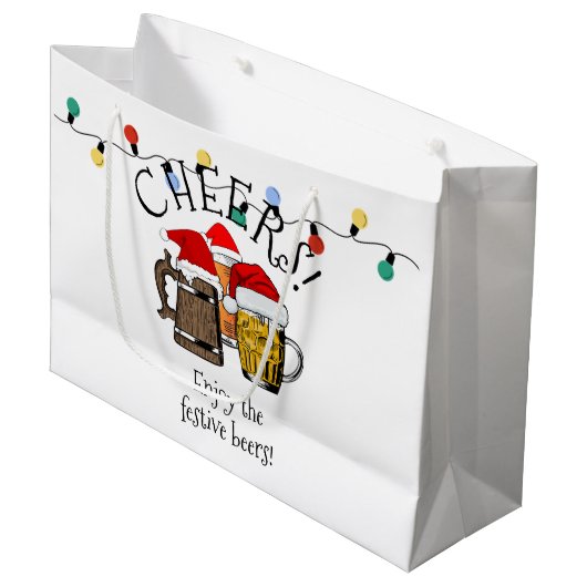 Beer Santa Claus Kerstmis Groot Cadeauzakje (Voorkant Gekanteld)