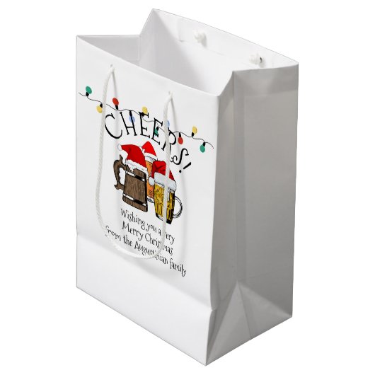 Beer Santa Claus Kerstmis Medium Cadeauzakje (Voorkant Gekanteld)