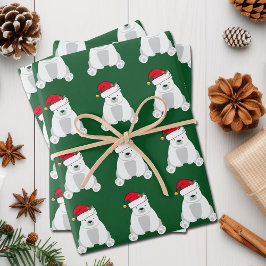 Beer Santa Hat Kinder Green met kerststaarten Inpakpapier Vel