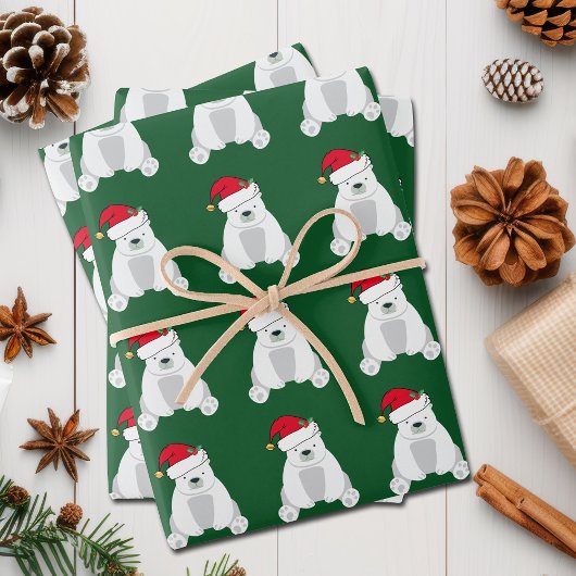 Beer Santa Hat Kinder Green met kerststaarten Inpakpapier Vel