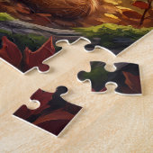 Beer Saxofoon spelend in herfstbos Legpuzzel (Zijkant)