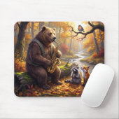 Beer Saxofoon spelend in herfstbos Muismat (Met muis)