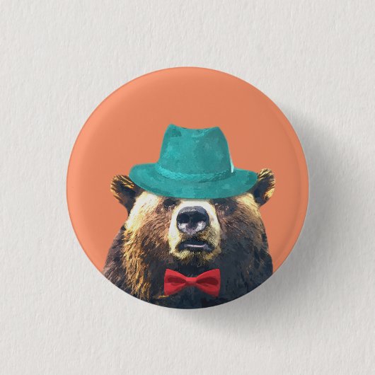 Beer schattig grappig beboste beest ronde button 3,2 cm (Voorkant)