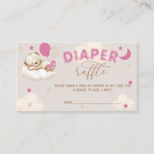 Beer Schattigee Ballonnen Blush Roze Luier Raffle Informatiekaartje (Voorkant)