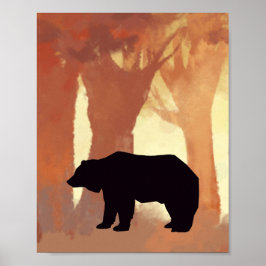 Beer Silhouet in Bos Nursery Muurkunst Poster