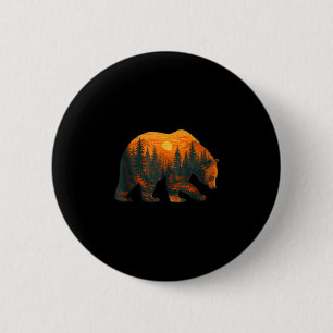 Beer silhouet met boslandschap en zonsondergang ronde button 5,7 cm