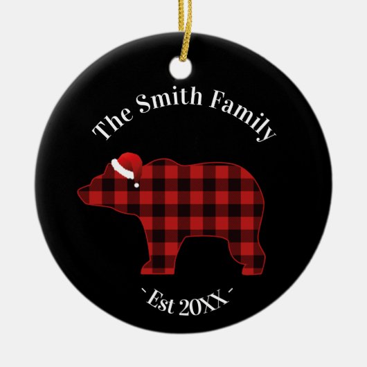 Beer Silhouette Buffalo Plaid Familievakantie Keramisch Ornament (Voorkant)