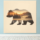 Beer Silhouette Design met Sunset Uitzicht Canvas Afdruk (Insitu (Houten vloer))