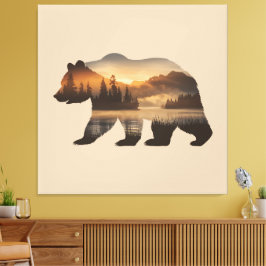 Beer Silhouette Design met Sunset Uitzicht Canvas Afdruk