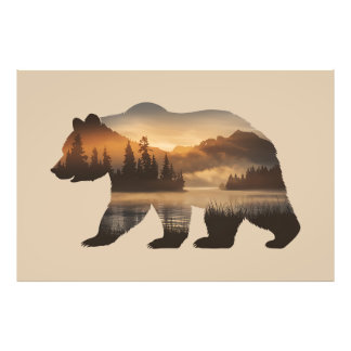 Beer Silhouette Design met Sunset Uitzicht Foto Afdruk
