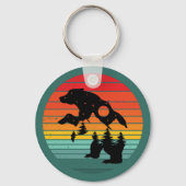 Beer Silhouette Stripe Retro Sunset Sleutelhanger (Voorkant)