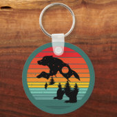 Beer Silhouette Stripe Retro Sunset Sleutelhanger (Voorkant)