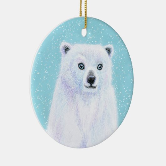 Beer sneeuwblauw keramisch ornament (Rechts)