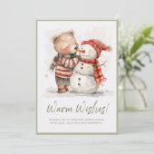 Beer & Sneeuwman Winterlandschap Bedankkaart (Staand voorkant)