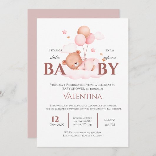 Beer Spaans Baby shower Meisje uitnodiging (Voorkant / Achterkant)