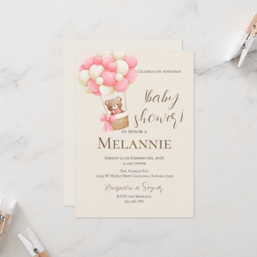 Beer Spaans Baby shower uitnodiging (Voorkant / Achterkant in situ)