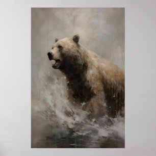 Beer spetterend in water melancholische dieren kun poster