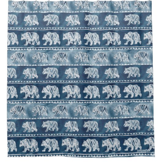 BEER SPIRIT Navy Boho Tribal Patroon Douchegordijn (Voorkant)