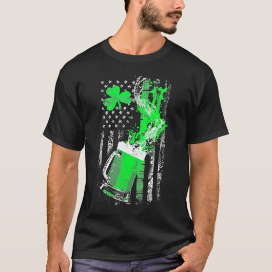 Beer Splash St Patrick's Day Shamrock Clover Ameri T-shirt (Voorkant)