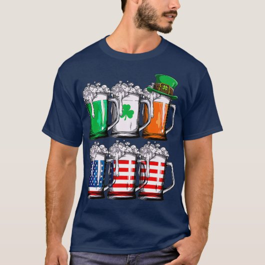 Beer St Patricks Day Mannen Irish American Flag Mo T-shirt (Voorkant)