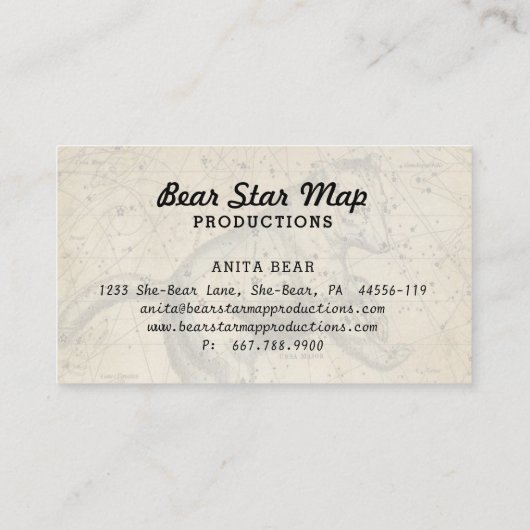 Beer Star Map Constellation Ursa Major Tan Visitekaartje (Achterkant)
