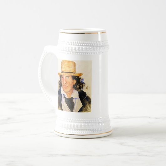Beer Stein met het Man in het Pet Bierpul (Voorkant links)