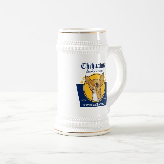Beer Stein - One-Eyed Chihuahua Cerveza Bierpul (Voorkant rechts)