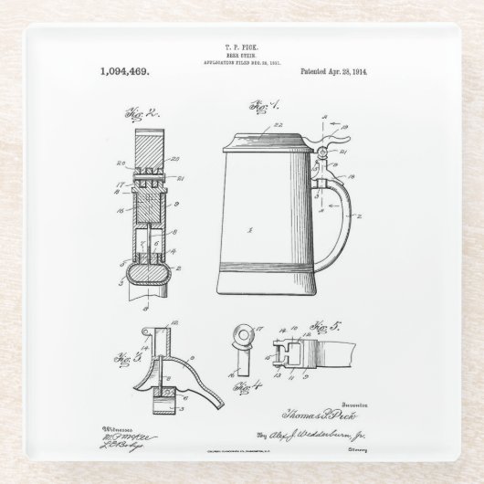 Beer Stein Patent Glazen Onderzetter (Voorkant)