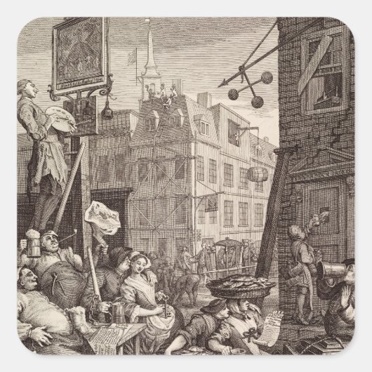 Beer Street van William Hogarth Vierkante Sticker (Voorkant)