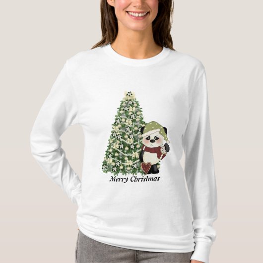 Beer-T-shirt voor kerstmis Panda T-shirt (Voorkant)