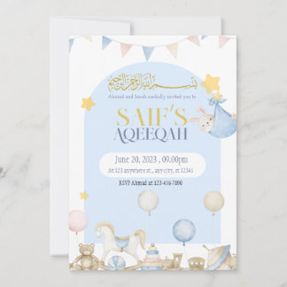 Beer Teddy Baby Blue Boy Aqeeqah Aqeeqa Uitnodigin Kaart