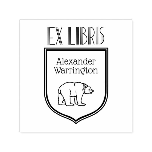 Beer Tekening Art Deco Crest Ex Libris Boeknaam Zelfinktende Stempel (Design)