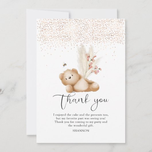 Beer & The Bee Eerste Verjaardag Bedankkaart (Voorkant)