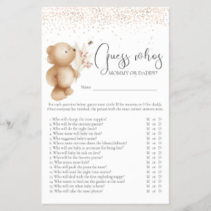 Beer & The Bee 'Raad Wie' Baby Shower Spel Flyer