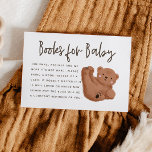 Beer Thema Baby shower Boek Aanvraag Informatiekaartje<br><div class="desc">Leuk beer thema baby shower boeken voor baby kaart met illustratie van een welp beer. Deze kaart vraagt gasten om boeken mee te nemen in plaats van een kaart. Stuur dit met de uitnodigingskaart. Geweldig voor een genderneutrale zomerse douche.</div>