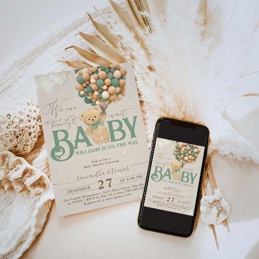 Beer thema groene ballon Baby shower Kaart